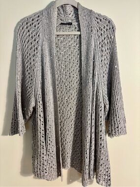 Eileen Fisher - Gray Open-Knit Weave Sequin Women's Cardigan Sweater - Gray
